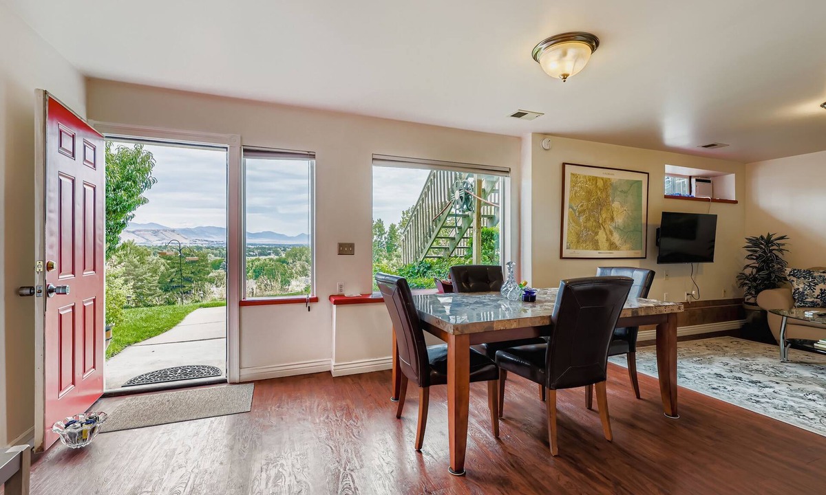Lakewood Ski Chalet | This is a serene space. Open landscape of a lush garden, mountains, and beyond!