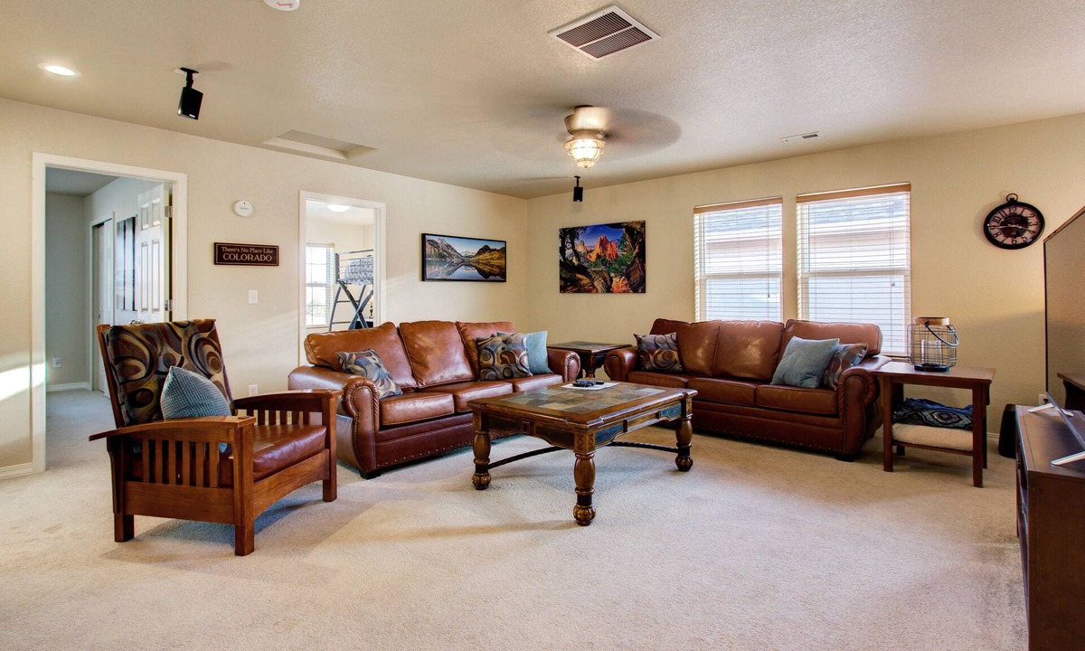 Southeast Colorado Springs House | Top-Rated for Families – Park, Toys, Game Room, Garage, A/C + Comfy Movie Loft