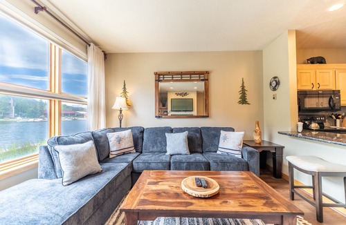 Lakeside Village Condo | Private Patio w/Lake and Mountain Views, Shared Pool, Sauna & Hot Tub!