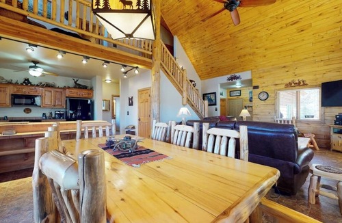 South Fork Cabin | Riverside log cabin w/private deck/hot tub/free WiFi/full kitchen + near trails