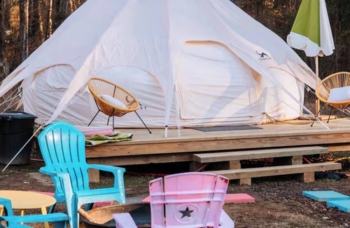 Sedalia RV Rental | The Shaggy Cow Yurt, fluffy cows, shaggy sheep, and burros!