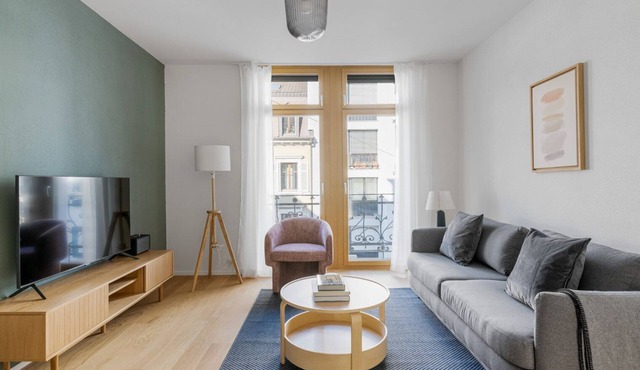 Sleek Gundeldingen 3 Room w/Storage, nr Basel Main Stn, by Blueground in Basel