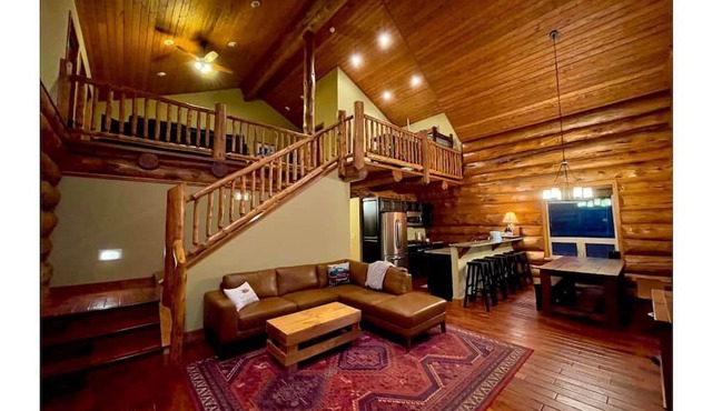 Custom log cabin tucked away in private forest